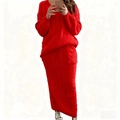 Détails de l'ensemble deux pièces en maille torsadée rouge avec textures et poches - 3XL / Haut Et Bas / Rouge