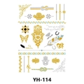 Bohemian temporary tattoo sheet YH-114 with metallic gold silver hamsa and moon designs - Hamsa Hand and English Phrases (YH-114)