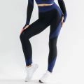 Ensemble de yoga deux pièces pour femmes avec haut color-block bleu foncé et legging taille haute - S / Pantalon de Yoga Bleu
