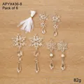Set of 6 transparent acrylic snowflake Christmas ornaments with white mesh ribbon for tree - Assorted Ornaments / 6-Piece Set