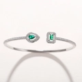 Zilveren verstelbare armband met groene druppel- en rechthoekige zirkoonstenen - Zilver Groen