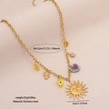 Gold stainless steel multi-element charm necklace with sun, heart, and evil eye pendants - Evil Eye and Polka Dot Heart Style (5#)