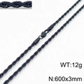 Titanium steel black twisted rope chain necklace 600x3mm for men and women - 600mm x 3mm (KN231959-Z)