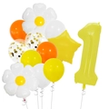 Dettaglio set di palloncini di compleanno con margherita in alluminio e numero uno - Set Margherita 1 (Numero 1)
