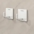 Set of 2 SUS304 stainless steel adhesive hooks with brushed metal finish on marble - Bright White - 2 Pieces