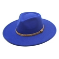 Cappello fedora in lana blu reale con corona a goccia e decorazione in corda intrecciata - M (56-58cm) / Blu