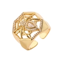 Verstellbarer goldener Spinnennetz-Ring mit weißem Zirkonia und Mikro-Pavé-Verzierung - Goldener weißer Zirkonia Spinnennetz-Stil