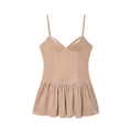 Vestido corto de terciopelo albaricoque con tirantes finos y dobladillo plisado moda - XS / Color Piel