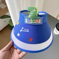 Kids navy blue sun visor with cartoon dinosaur and built-in solar-powered fan - Ice Silk Animal Style / Ice Silk Animal-Blue Dragon