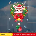 Christmas window sticker with cartoon reindeer, festive wreath and hanging ornaments - Reindeer Wreath Small-YTH011-S