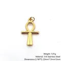 Polished gold Ankh cross pendant in 316 stainless steel with 23mm x 13mm dimensions - Ankh Cross