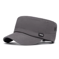 Dark grey flat top military cap in durable cotton canvas with side embroidery - Adjustable / Gray