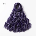 Deep purple scarf with silver metallic yarn finish and elegant fringe tassel edges - Purple