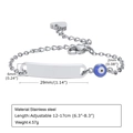 Detail of adjustable stainless steel child bracelet with evil eye bead and engraving bar - Style 33 Kids (Silver/Evil Eye/ID Plate)