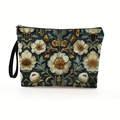 Blumige Kosmetiktasche in Dunkelblau mit Vintage-Blumenmuster und gewebter Handschlaufe - 17x25cm (Mit Gurtband) / Vintage Kunst Floral(Stil 2)