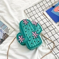 Sac bandoulière cactus vert avec fleurs 3D roses et bandoulière chaîne dorée - Fleurs Roses / Cactus Vert