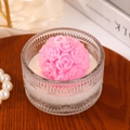 Pink rose shaped scented candle in a vintage embossed glass cup for home decor - Pink Rose Embossed Style
