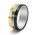 Three-tone rotatable calendar ring in gold, silver and black stainless steel for men - US 9 / Multicolor (Gold/Silver/Black)