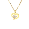Polished gold double heart pendant necklace with shimmering white rhinestones for women - Large Heart with Inlaid Rhinestone - Gold