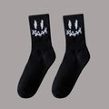 Black crew socks featuring a white punk-style graffiti smiley face pattern for streetwear - One Size(37-46) / D1 Series-No.06 (Black Abstract Smile)