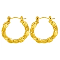 Elegant gold bamboo textured hoop earrings with secure hinged snap closure for women - Bamboo Segmented Hinged