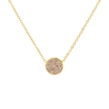 Elegant gold titanium steel necklace featuring a round pavé pendant with pink cubic zirconia - February Violet - Gold