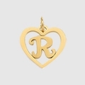 Ciondolo dorato a forma di cuore con un elegante design a lettera R corsiva cava - Lettera R