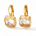 Classic golden square earrings with large clear crystal and pavé cubic zirconia accents - Gold White (KDE957)