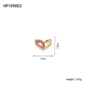 Detail of gold heart pendant with purple zircon inlay and dual hanging loops - HP1090D2 (Gold Heart - Purple Stone)