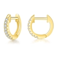 Elegant gold-plated hoop earrings with micro-set cubic zirconia in a minimalist style - Single Row Zirconia Hoop Gold - Pair