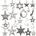 Antiksilberne Stern und Mond Anhänger aus Legierung für DIY-Schmuck auf Weiß - Gemischte 20er-Set Antiksilber-Sternserie