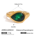 Golden stainless steel snake ring featuring a pear-cut dark green gemstone inlay - Gold Waterdrop Green Stone Ring Size 8