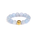 18K gold beaded ring featuring light blue natural stone beads in a minimalist chain design - Light Blue (FN0205)