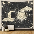 Arazzo bohémien con sole e luna nero e oro appeso sulla parete di un soggiorno moderno - 73X95CM / Tessuto Spazzolato