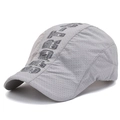 Light gray breathable flat top sports cap with perforated fabric and SPORTS print - Light Gray