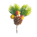 Aghi di pino artificiali con pigna e bacche rosse su ramo decorativo natalizio - Width 6cm Length 8-10cm / Beautiful Pine Three Oranges And One Pine Cone