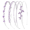 Five-piece bridal rhinestone and pearl headband set with purple crystals and flower motifs - Silver Base Purple 4-Piece Set Style 27# (As Pictured)