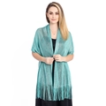 Metallic mint green shawl with fringe detail for wedding guest or evening party - Aqua Green