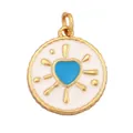 Golden round pendant with white enamel base and bright blue heart center detail - K076506-Sky Blue Radiant Sky Blue Heart