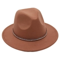 Detail of camel wool fedora hat with gold studs and crystal rhinestone band decoration - L (58-60cm) / Khaki