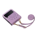 Funda mandala de cuero violeta para Samsung Z Flip con correa de cordón ajustable - Samsung Z Flip3 / Morado
