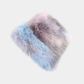 Plush faux fur bucket hat featuring a purple blue and pink gradient design for winter - M (56-58cm) / Rainbow 2