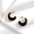 Minimalistische C-förmige schwarze Emaille-Ohrringe mit vergoldetem Edelstahlrahmen - Schwarz Gold C-Förmige Ohrringe ER-655