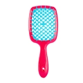 Rose red and blue hollow honeycomb hairbrush with anti-tangle design for easy styling - Red & Blue