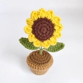 Handmade crochet sunflower in a pot, yellow knitted flower ornament for car and home - Dark Sunflower Potted Plant No. 32 Finished