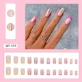 Regenbogen gestreifte mittellange Kunstnägel Set mit rosa Basis und Silberglitzer W1355 - Regenbogenlicht (Klebertyp)