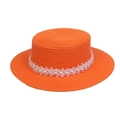 Orange straw sun hat featuring elegant white lace trim and pearl accents - Pearl Lace Decor Band Style (302B)