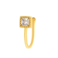Gold non-piercing U-shaped nose cuff with a square zircon and beaded edge design - Square Style (WG-1262) / Gold