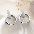 Elegant 18K gold plated silver drop earrings with geometric zircons on white plate - Silver