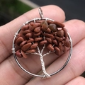 Handmade silver life tree pendant with 30mm round gold sandstone crystals - Gold Sandstone
